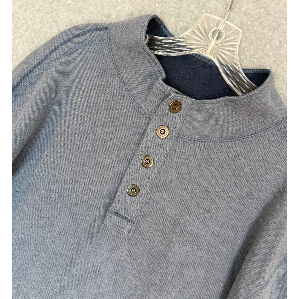 Tommy Bahama Henley Pullover Mens 2XL Blue Long Sleeve Mock Neck Marlin Logo